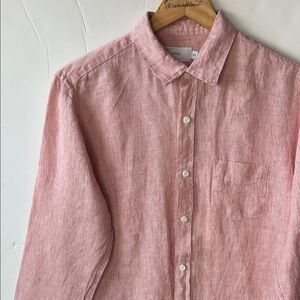 Onia Men's Linen Red Micro-Stripe Button Down Shirt size S